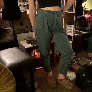 olive green high waisted pleated pants
